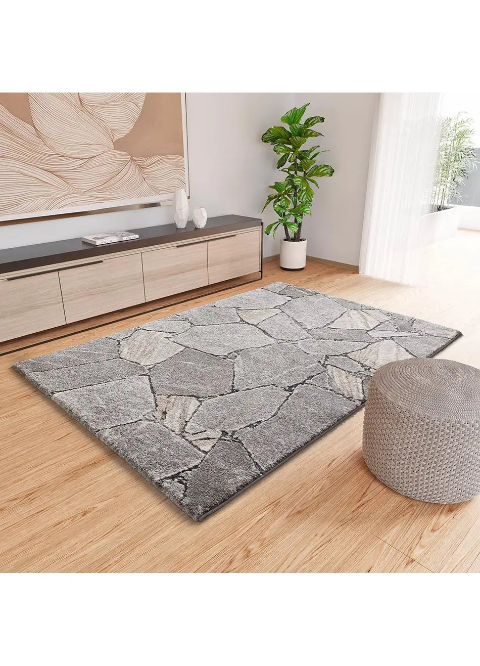 Atticgo Alfombra shaggy efecto mármol Kivet 9055 Gris ambiente salón