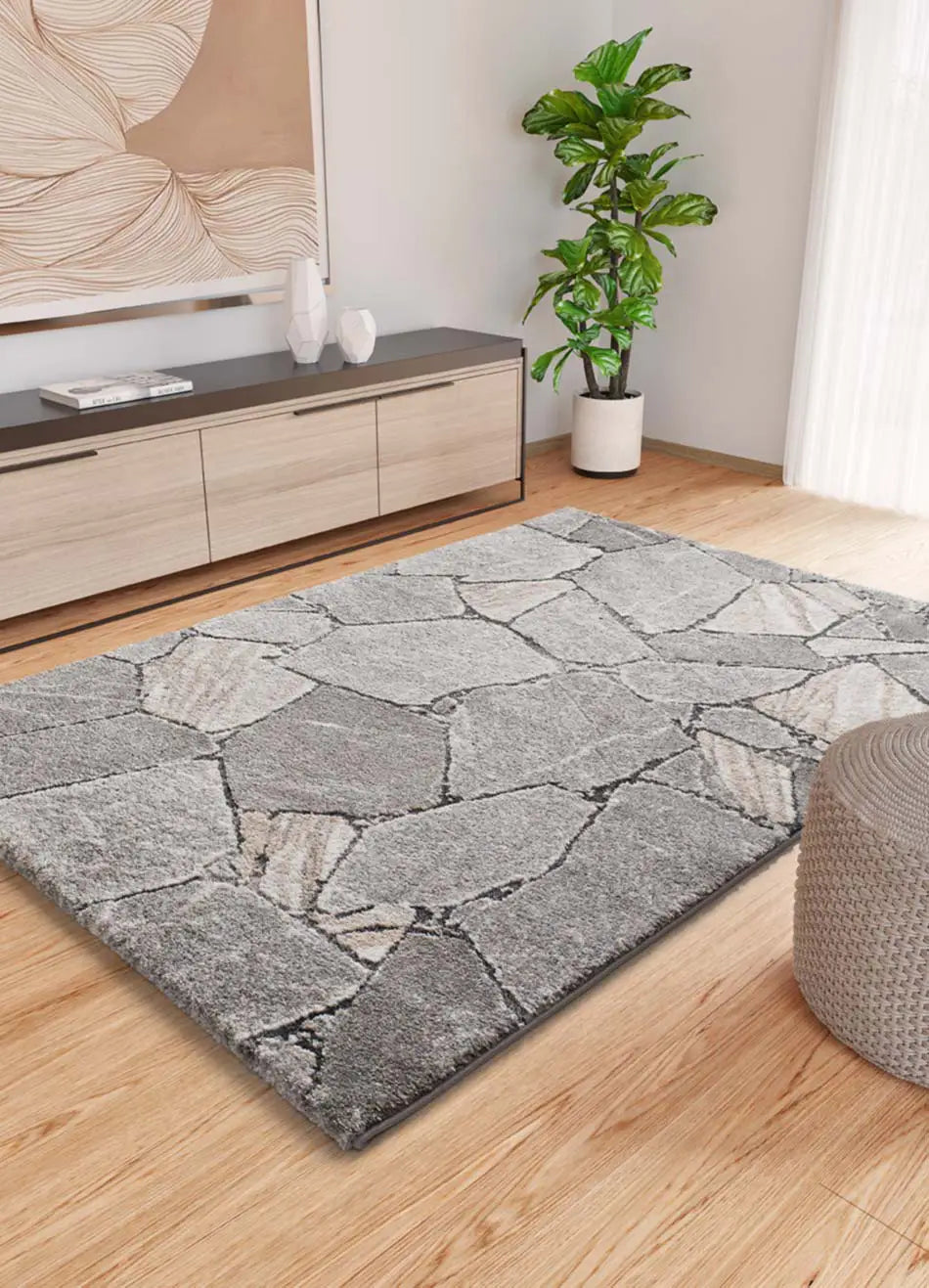 Atticgo Alfombra shaggy efecto mármol Kivet 9055 Gris ambiente