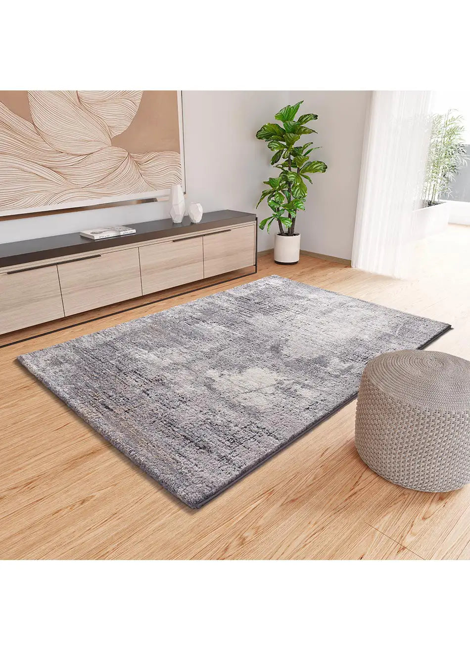 Atticgo Alfombra shaggy abstracta Kivet 9060 Gris ambiente salón