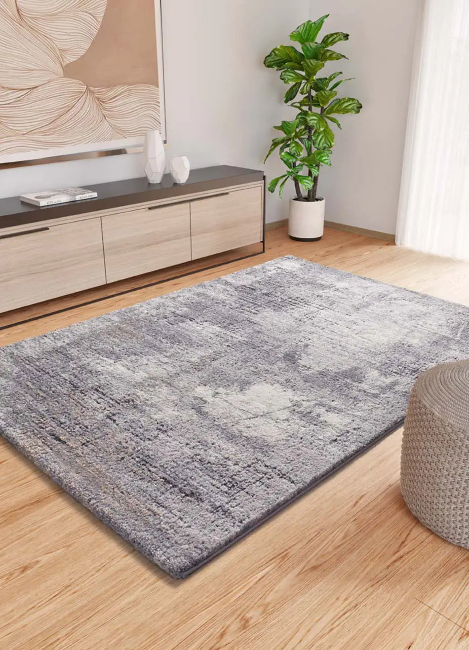 Atticgo Alfombra shaggy abstracta Kivet 9060 Gris ambiente
