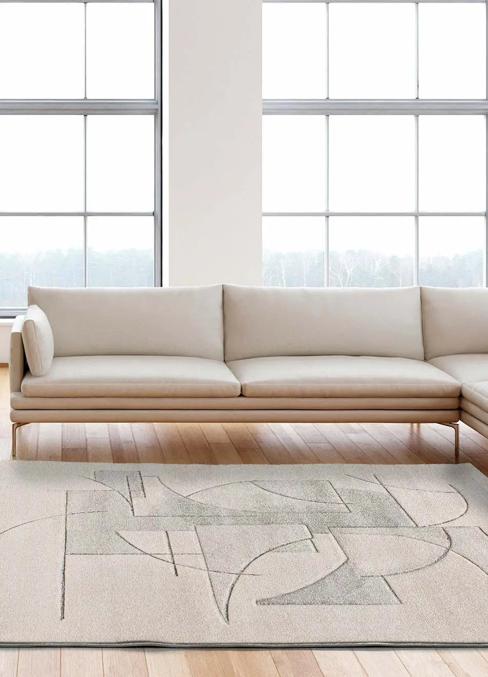 Atticgo Alfombra geométrica a trazos Lena 40313 Crema ambiente