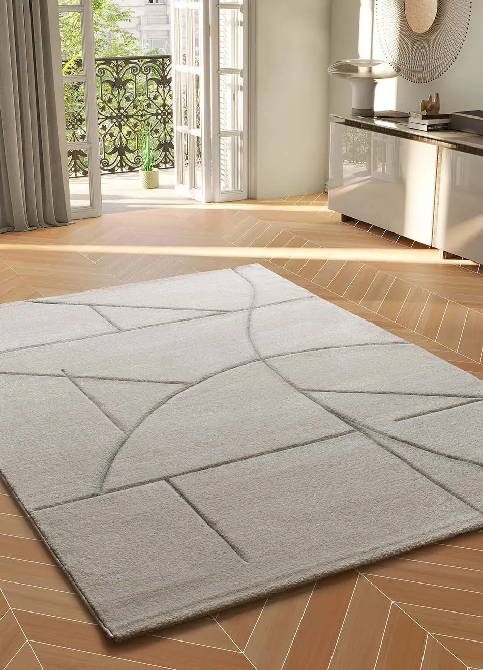 Atticgo Alfombra geométrica a trazos Lena 40315 Crema ambiente