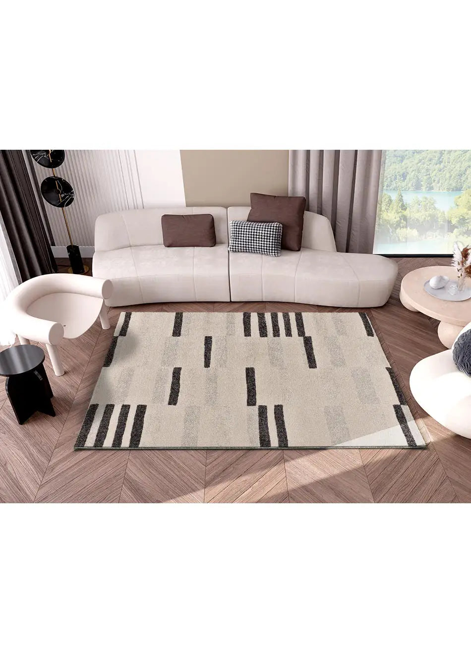 Alfombra geométrica para salón Lessia Mosaica Gris y Negro Atticgo