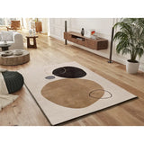 Alfombra abstracta para salón círculos Lessia Peblinne Beige y Negro Atticgo