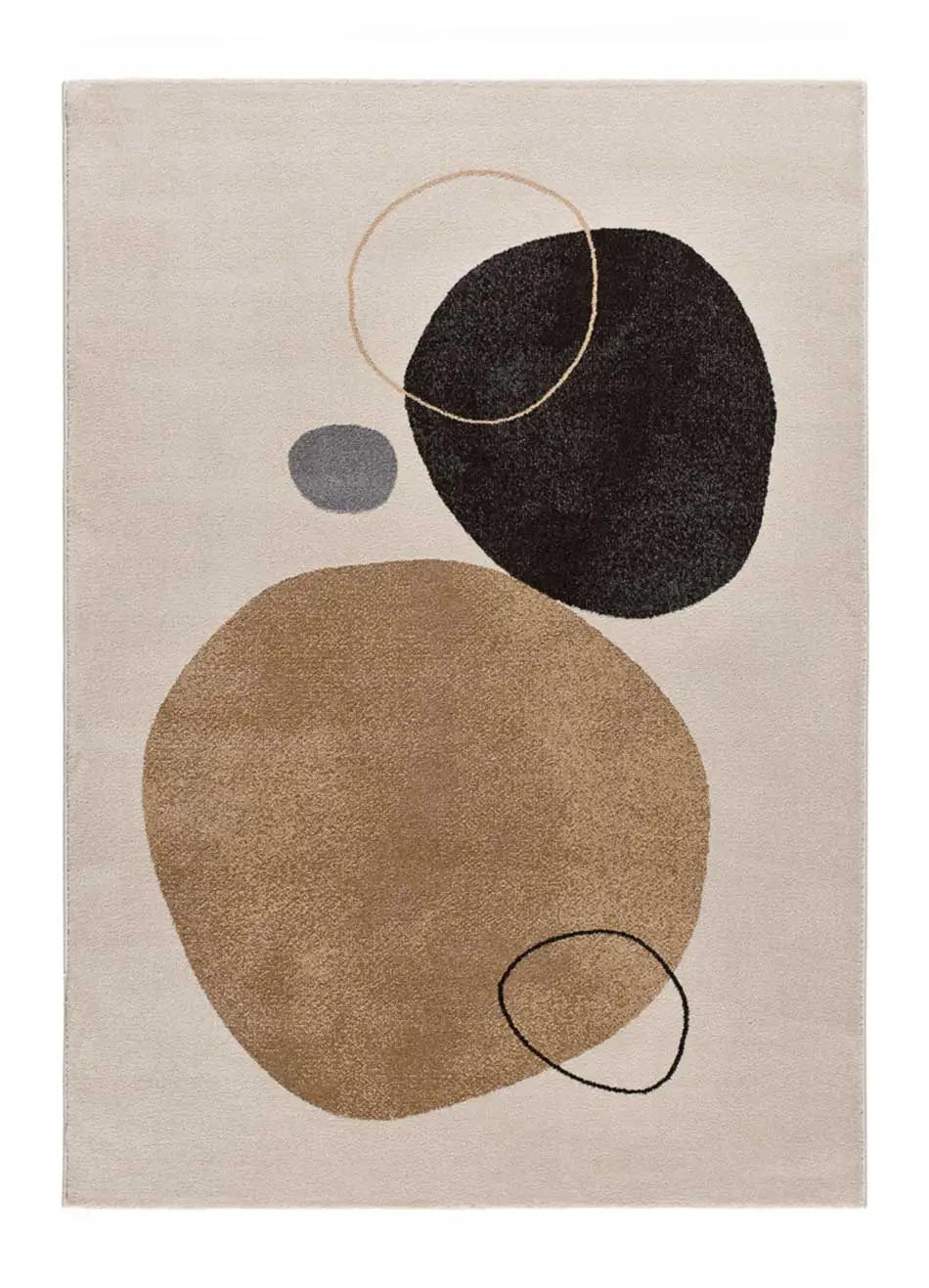 Alfombra abstracta círculos Lessia Peblinne Beige y Negro Atticgo