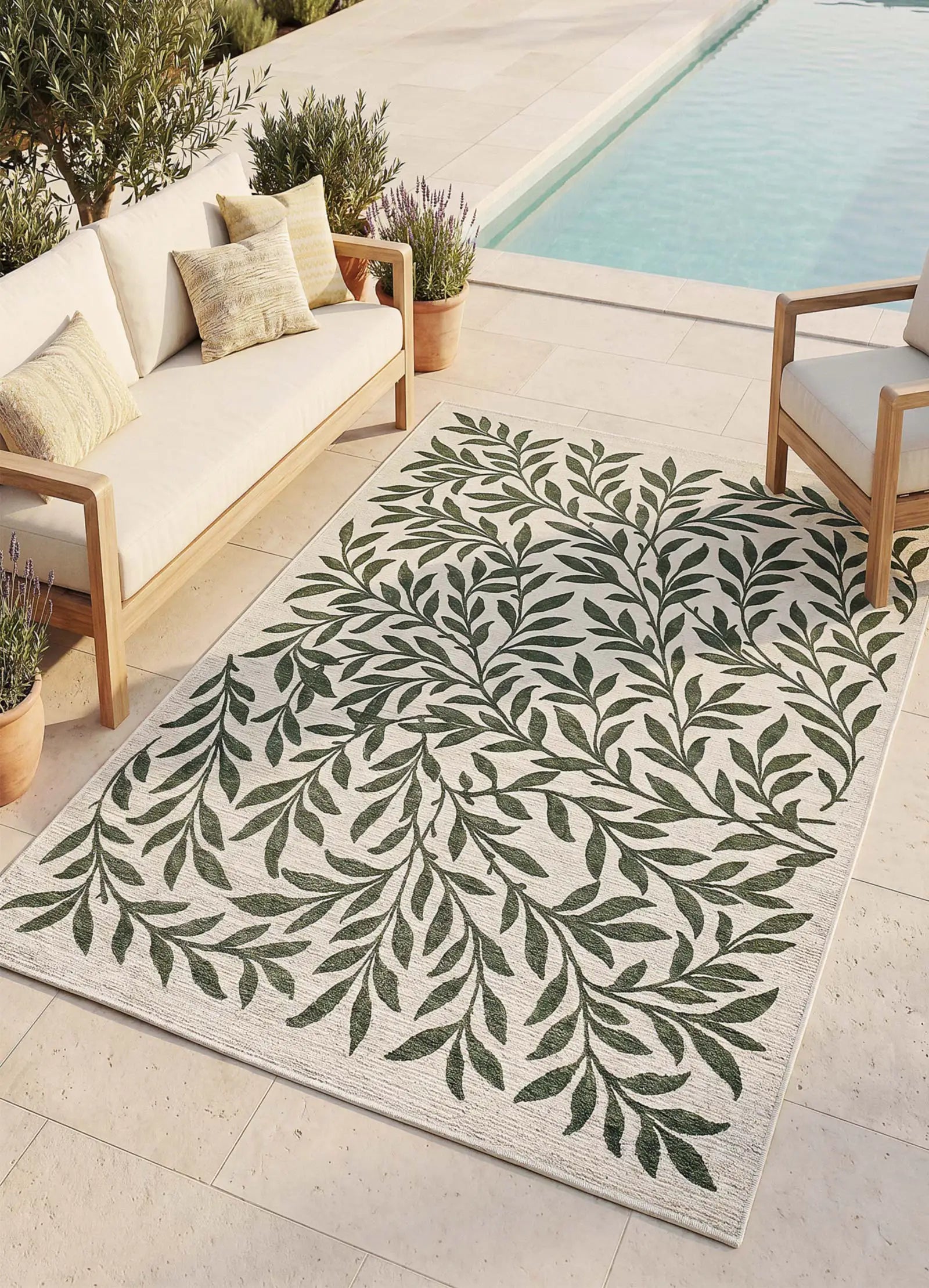 Alfombra de exterior con motivos florales Lua 3103 Verde Atticgo