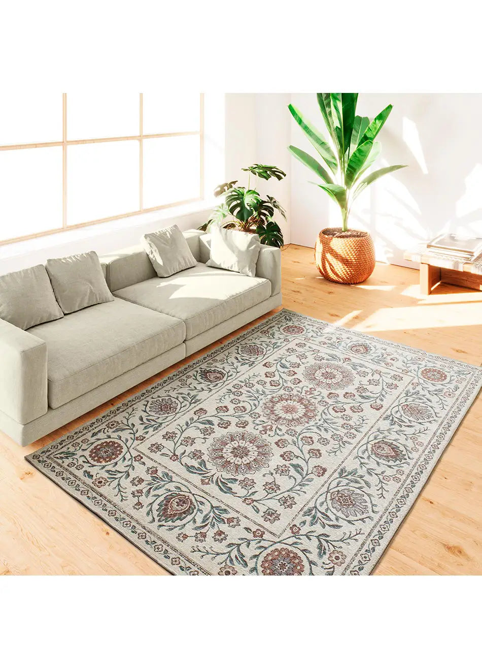 Alfombra clásica con motivos florales salón Lua 3104 Azul Atticgo 