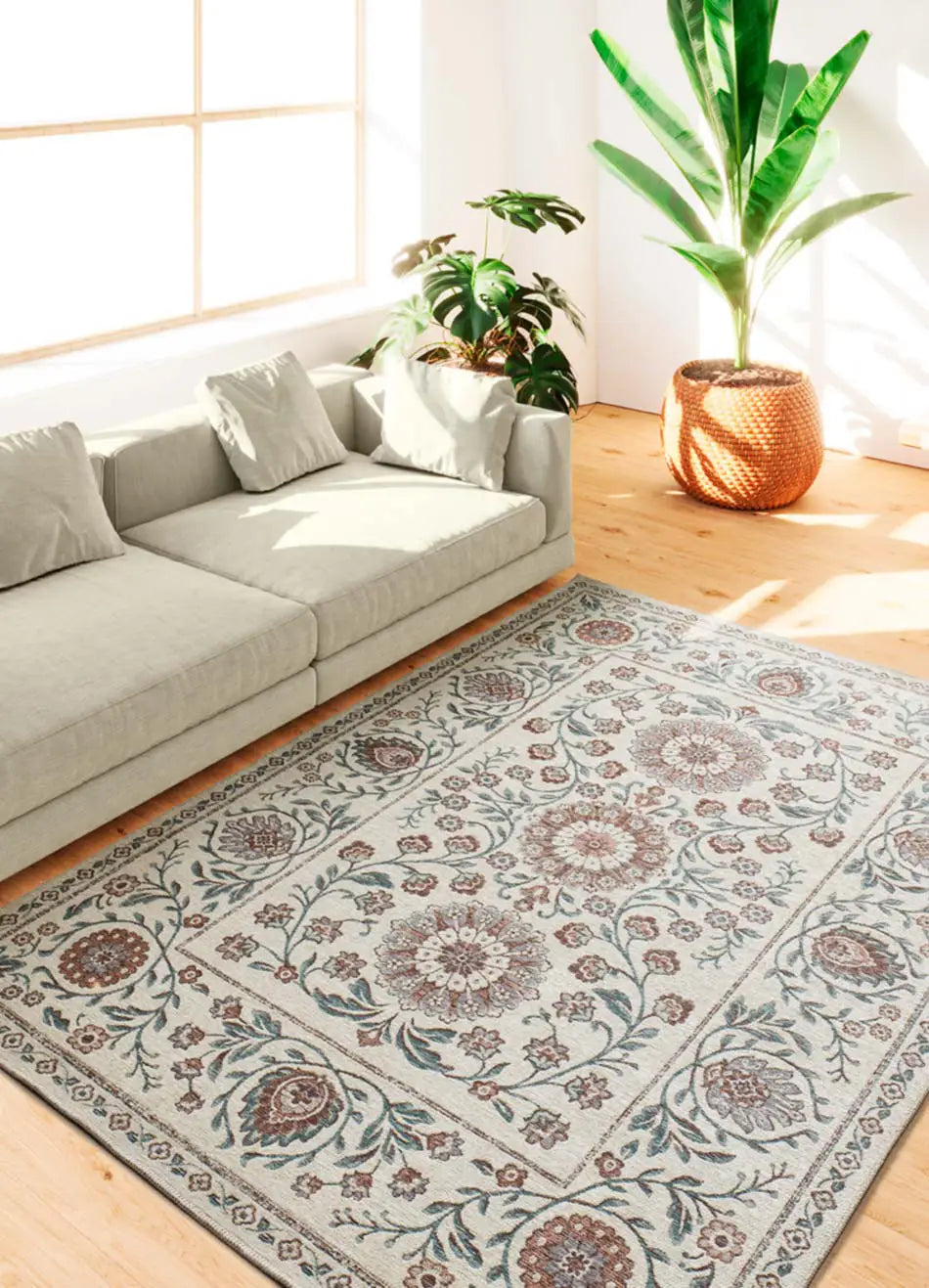 Alfombra clásica con motivos florales salón Lua 3104 Azul Atticgo 