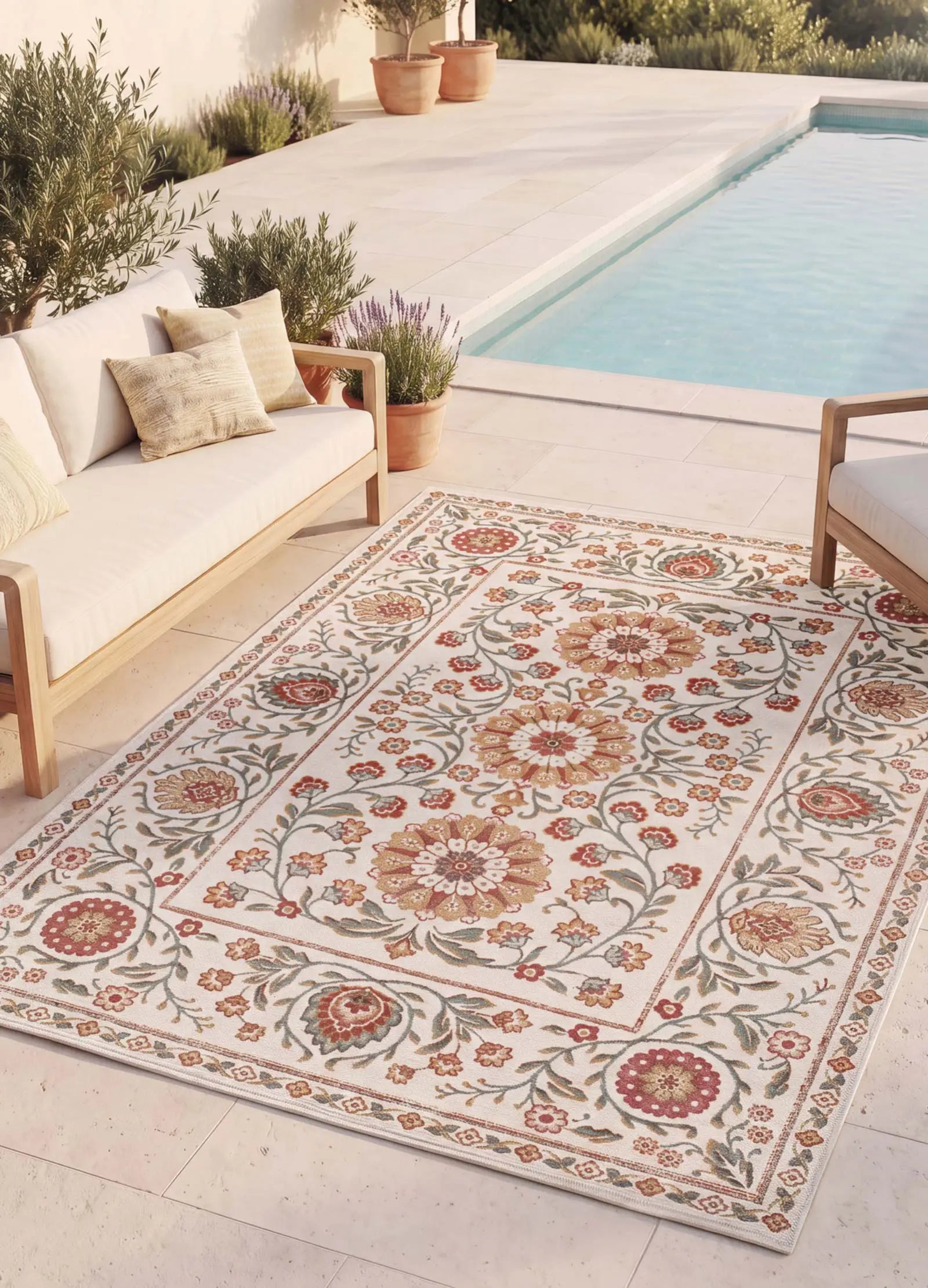 Alfombra de exterior clásica con motivos florales Lua 3104 Multicolor Atticgo