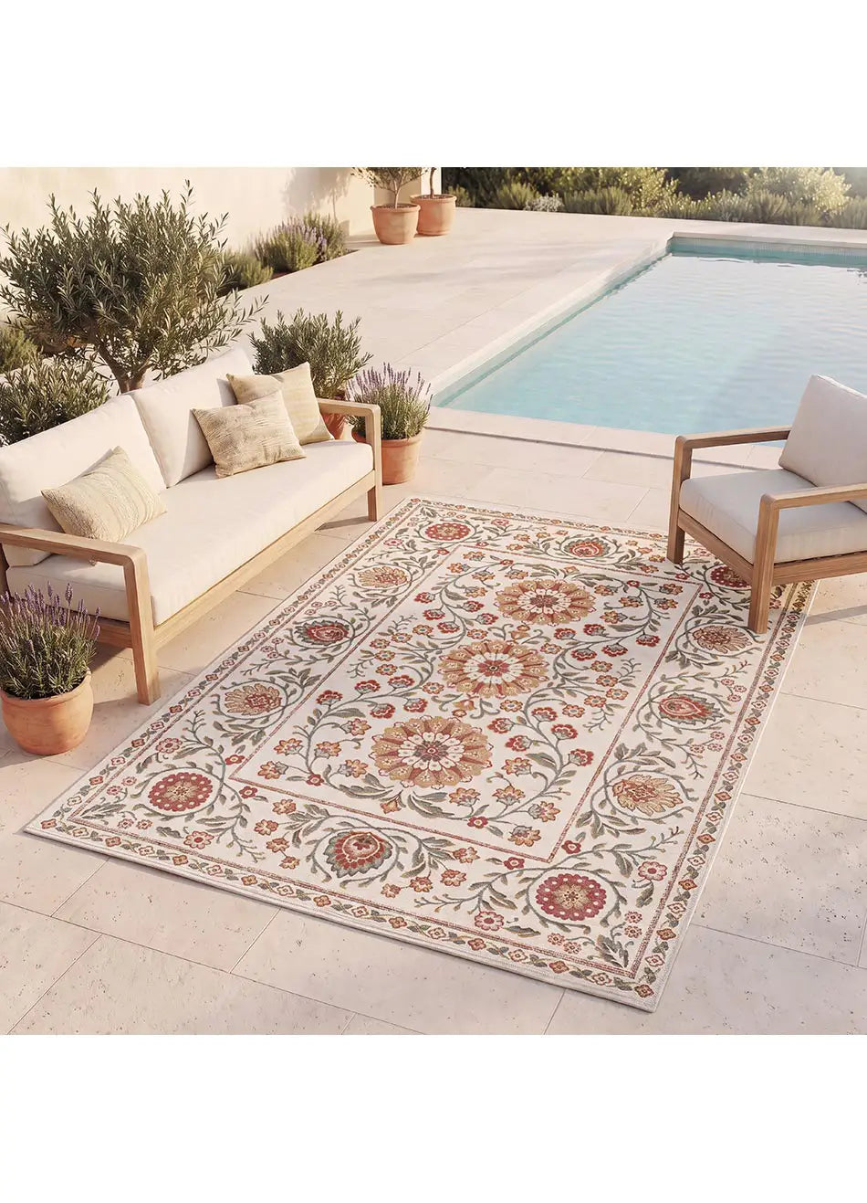 Alfombra de jardín clásica con motivos florales Lua 3104 Multicolor Atticgo