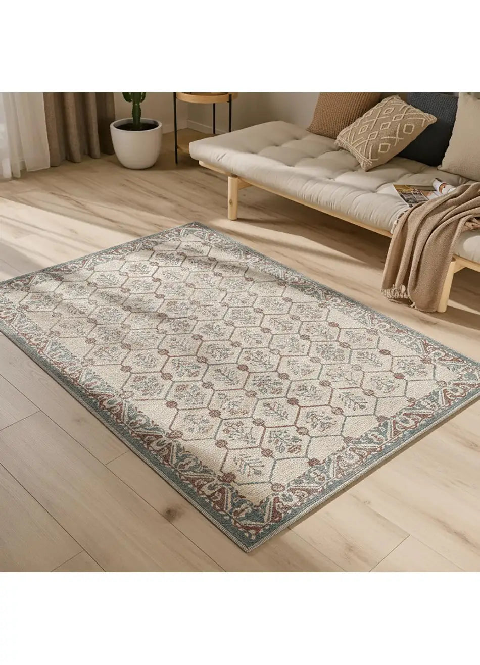 Alfombra clásica con motivos ornamentales para salón Lua 3108 Azul Atticgo