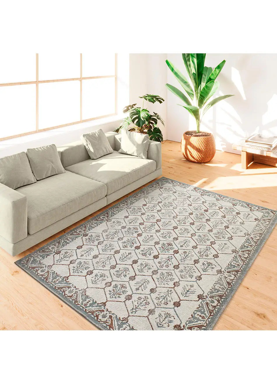 Alfombra clásica con motivos ornamentales salón Lua 3108 Azul Atticgo