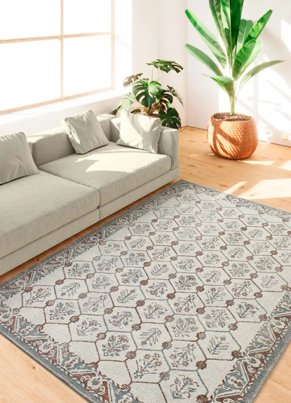 Alfombra clásica con motivos ornamentales salón Lua 3108 Azul Atticgo