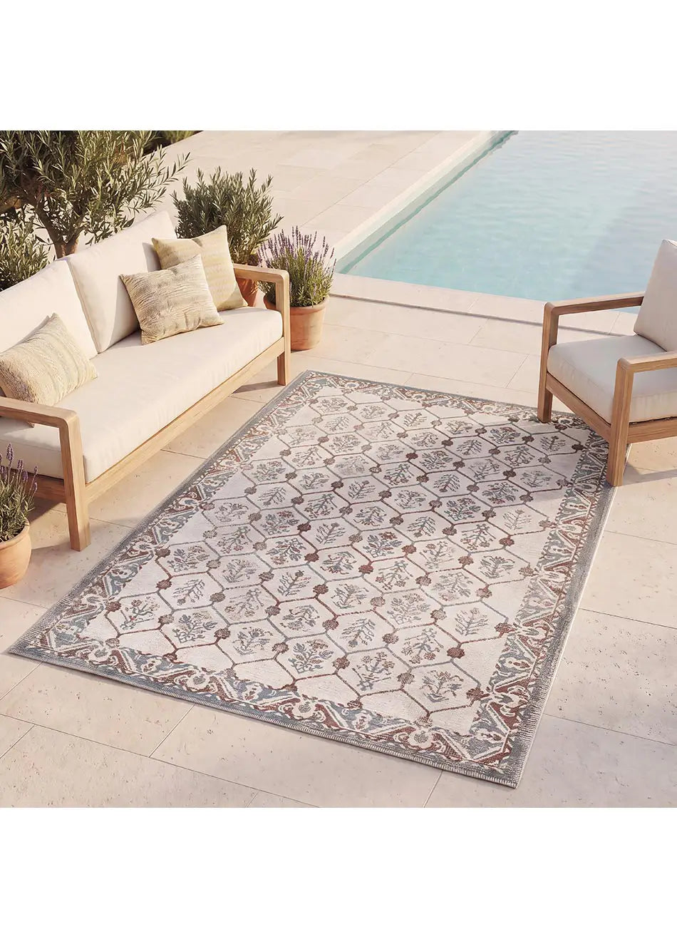 Alfombra de jardín de estilo vintage Lua 3108 Azul Atticgo 