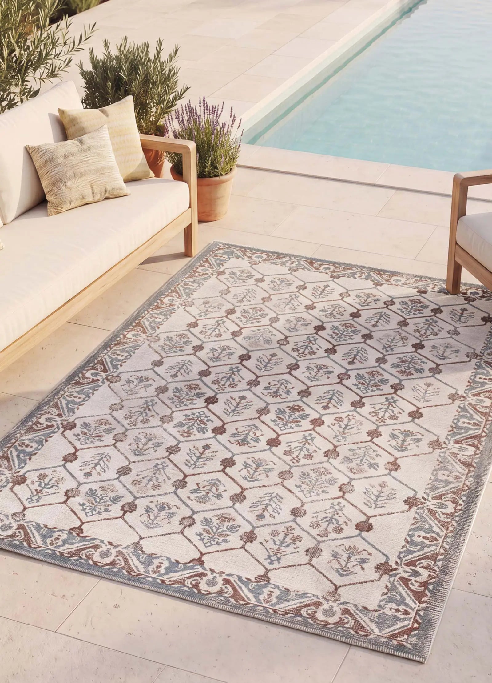 Alfombra de exterior de estilo vintage Lua 3108 Azul Atticgo