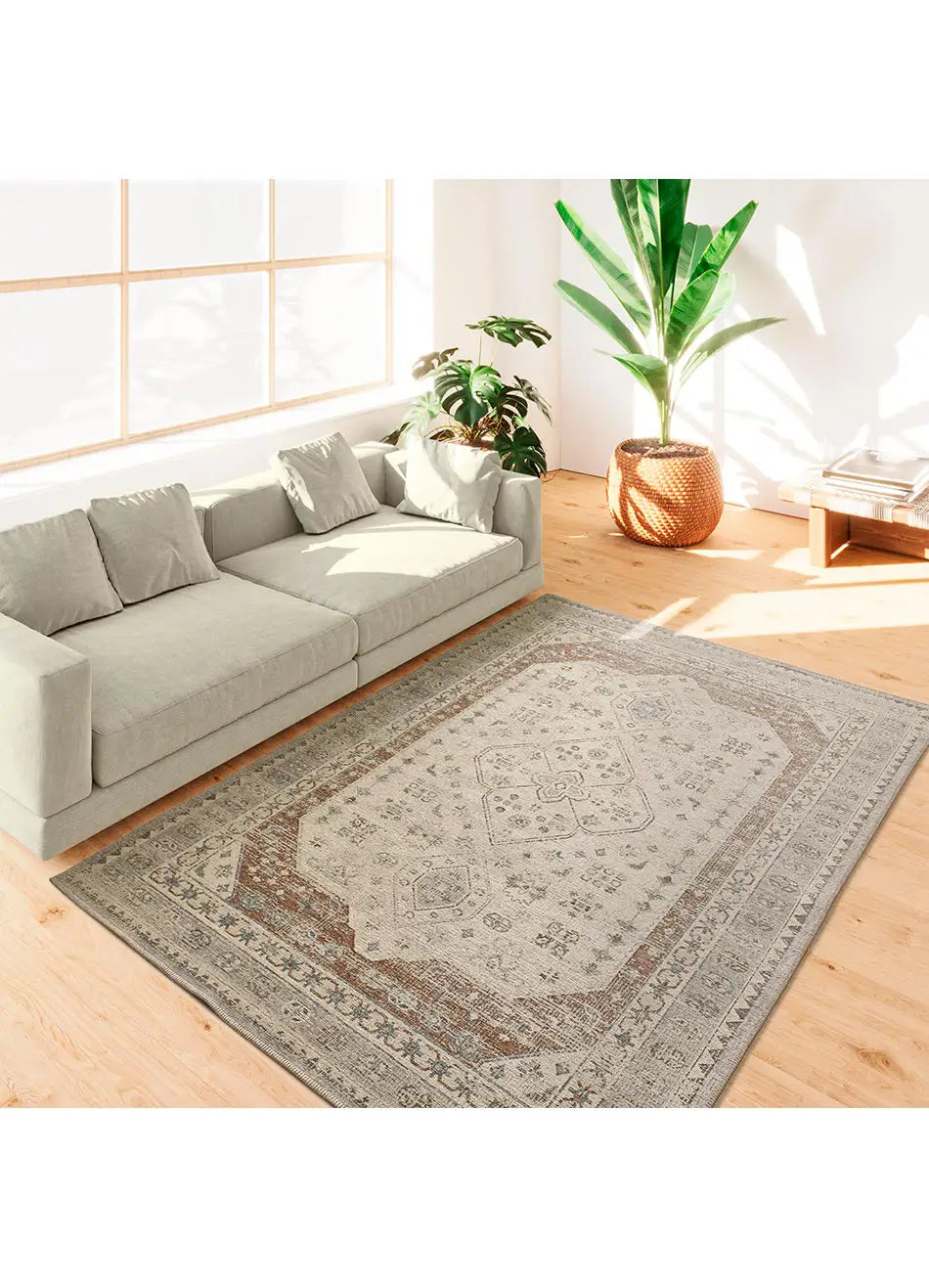 Alfombra vintage salón efecto desgastado Lua 3111 Plata Atticgo