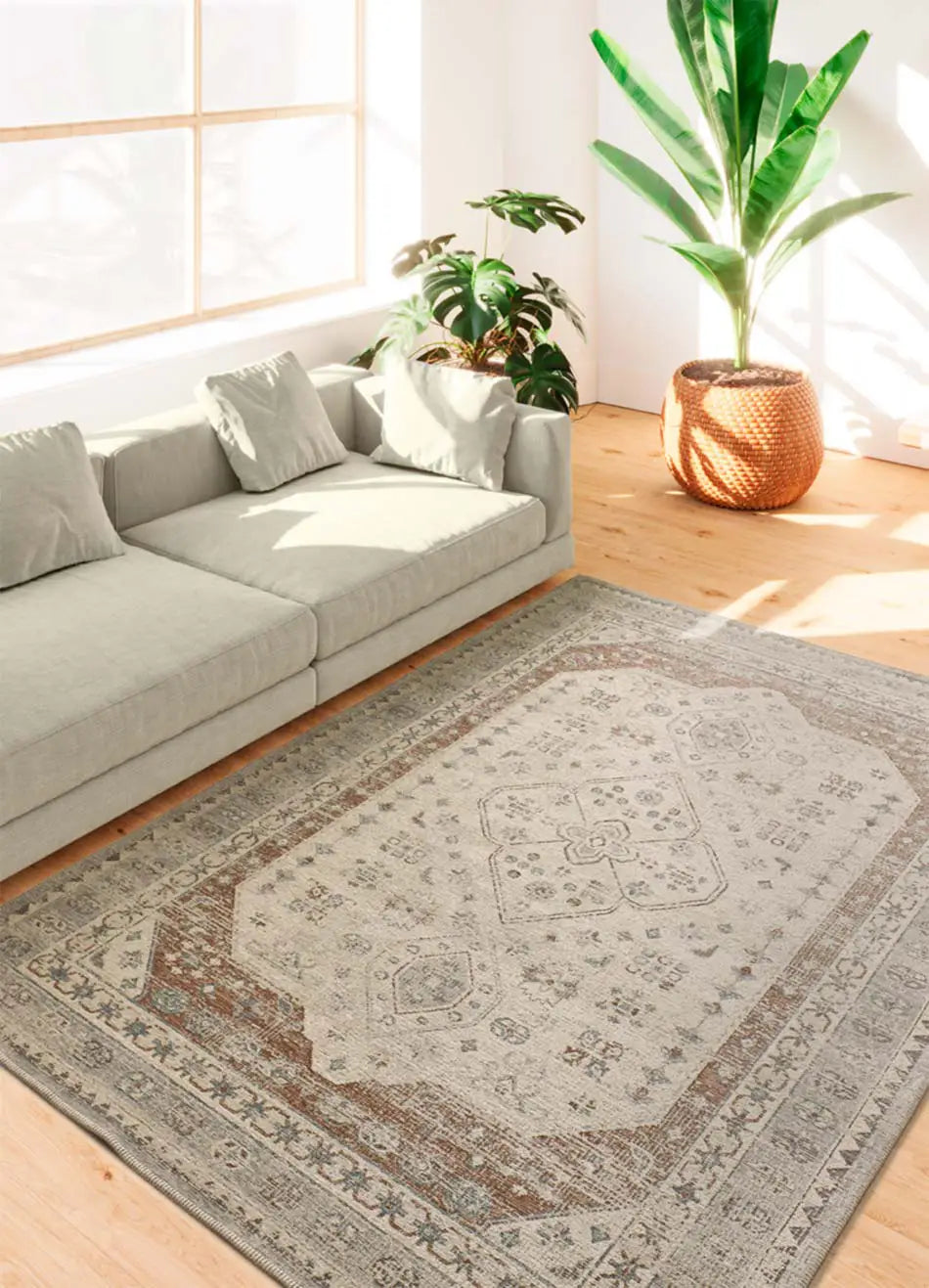 Alfombra vintage salón efecto desgastado Lua 3111 Plata Atticgo