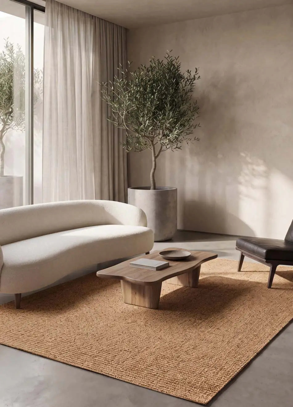 Alfombra lavable de salón tejido en bucle Lumen Natural | Atticgo