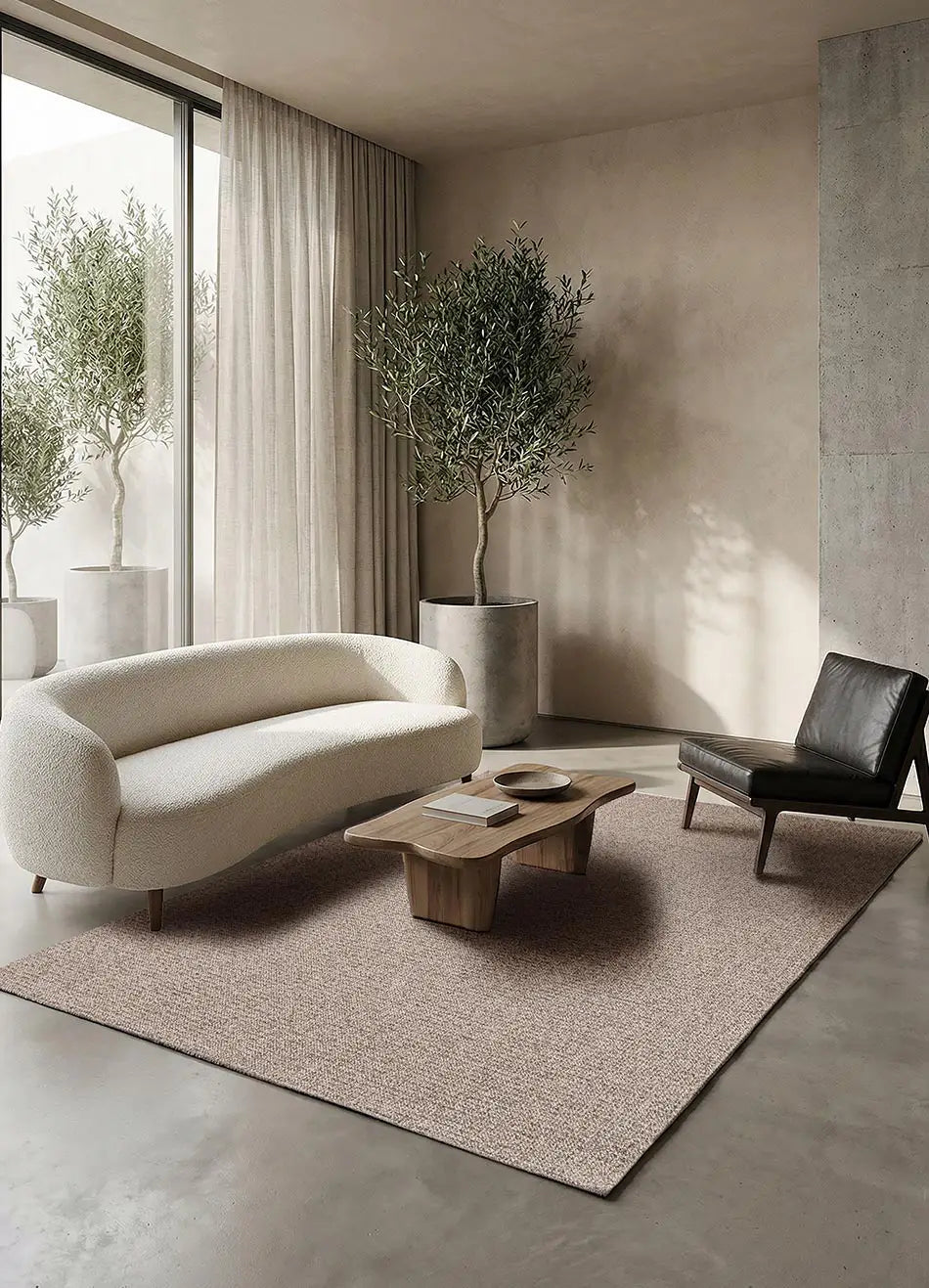 Alfombra lavable de salón tejido en bucle Lumen Crema | Atticgo