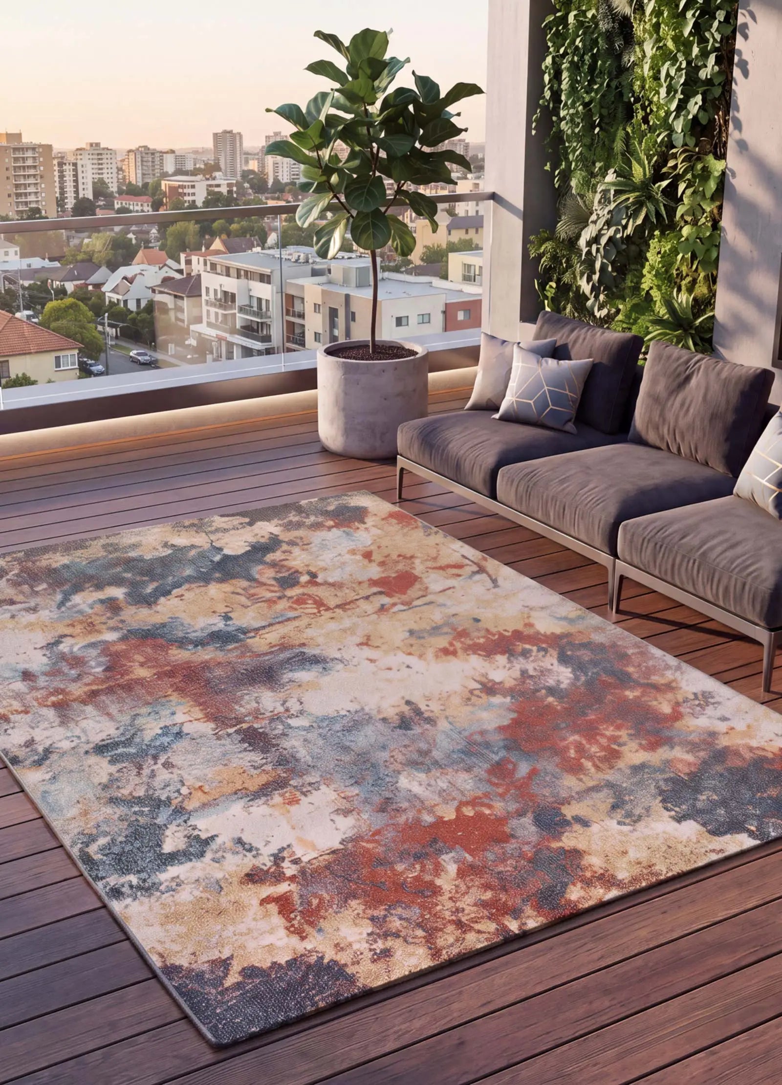 Alfombra para terraza estilo abstracto Luna 54569 Multicolor Atticgo