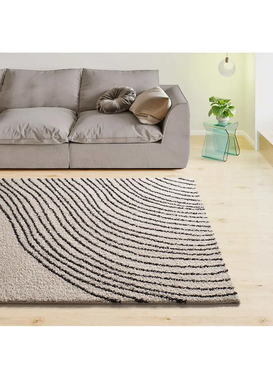 Alfombra shaggy salón ondas Lush Coastalina Blanco Atticgo