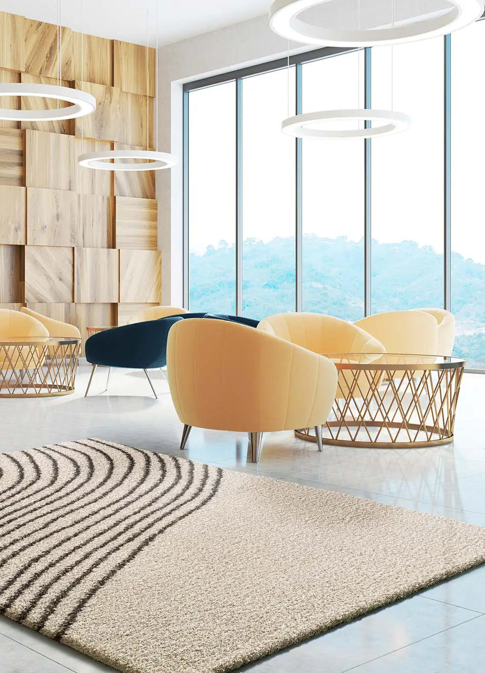 Alfombra shaggy salón ondas Lush Coastalina Blanco Atticgo