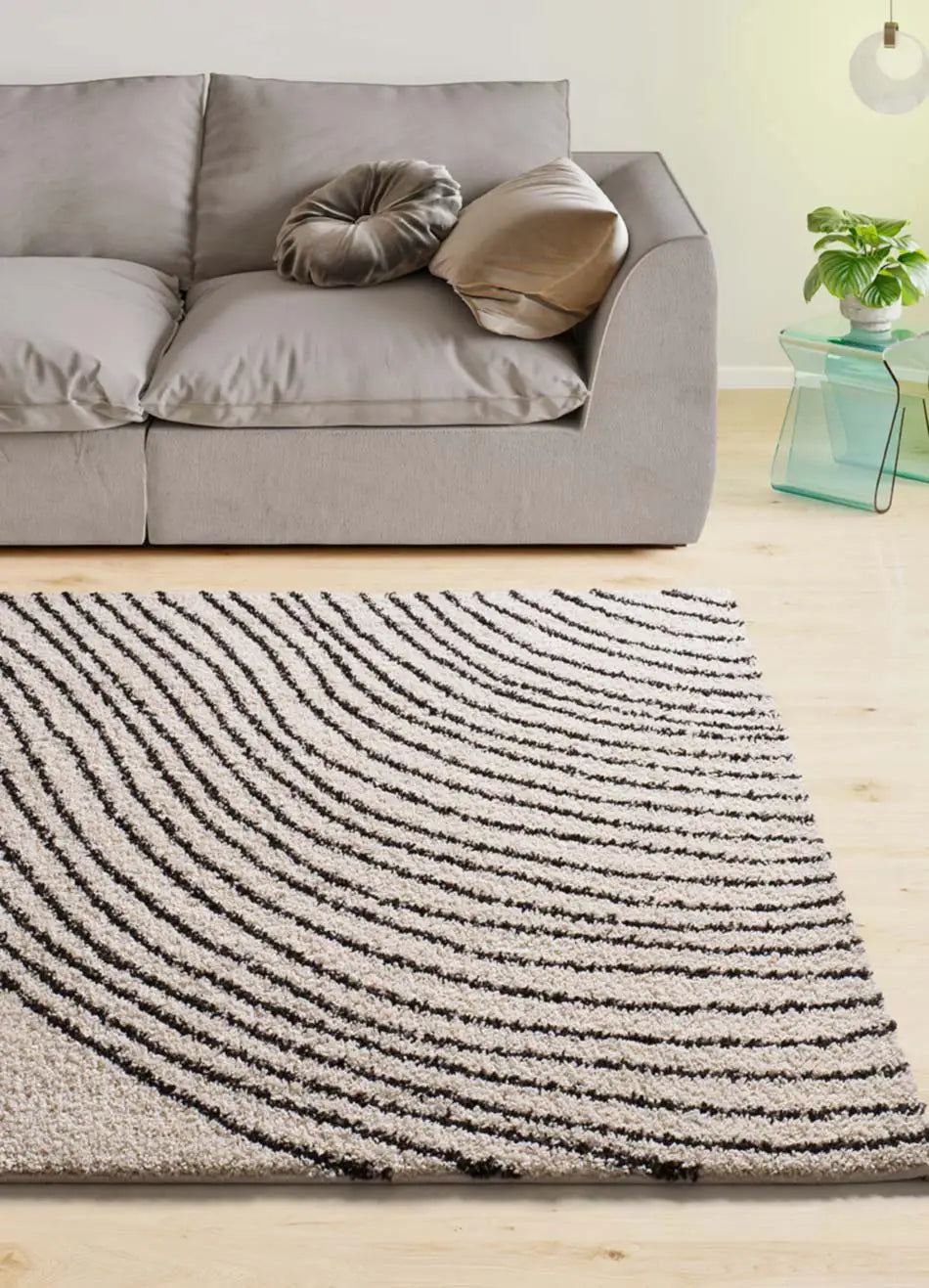 Alfombra shaggy salón ondas Lush Coastalina Blanco Atticgo