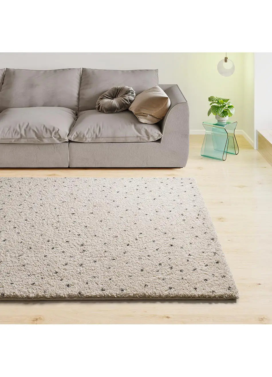 Alfombra shaggy salón crema con puntos negros Lush Dottie Atticgo