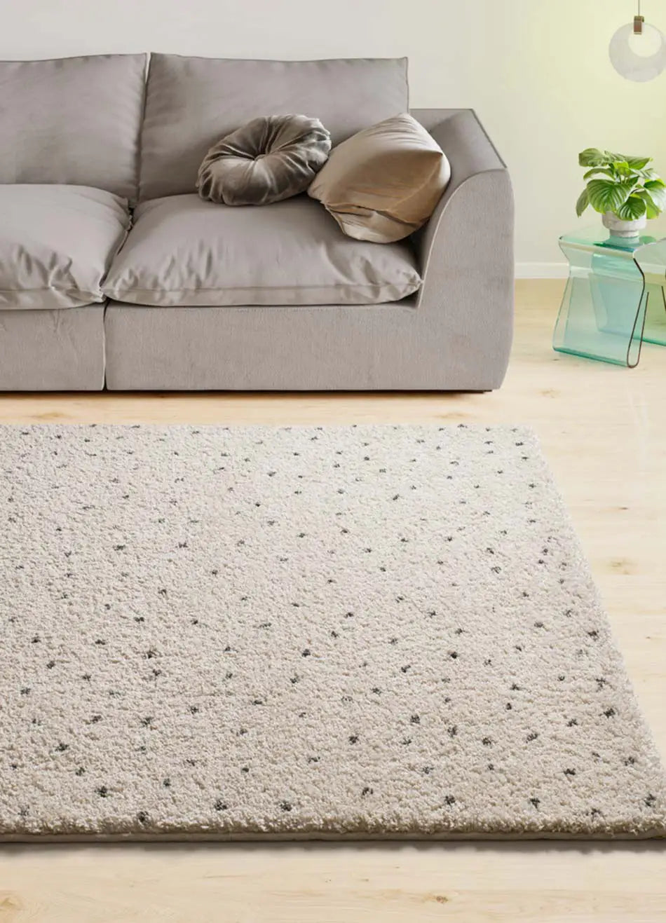 Alfombra shaggy salón crema con puntos negros Lush Dottie Atticgo