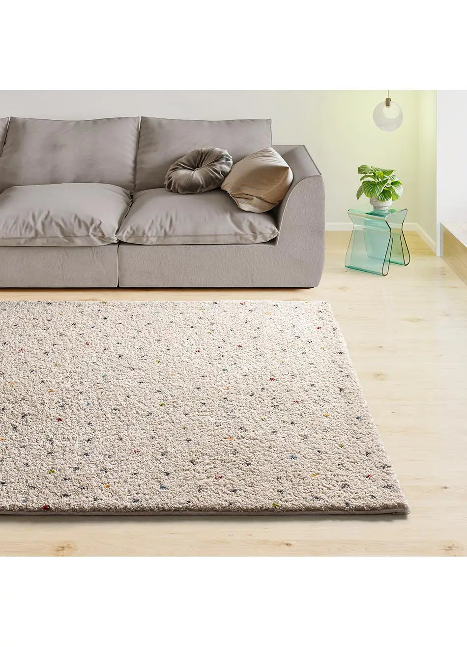 Alfombra shaggy salón crema con puntos multicolor Lush Dottie Atticgo