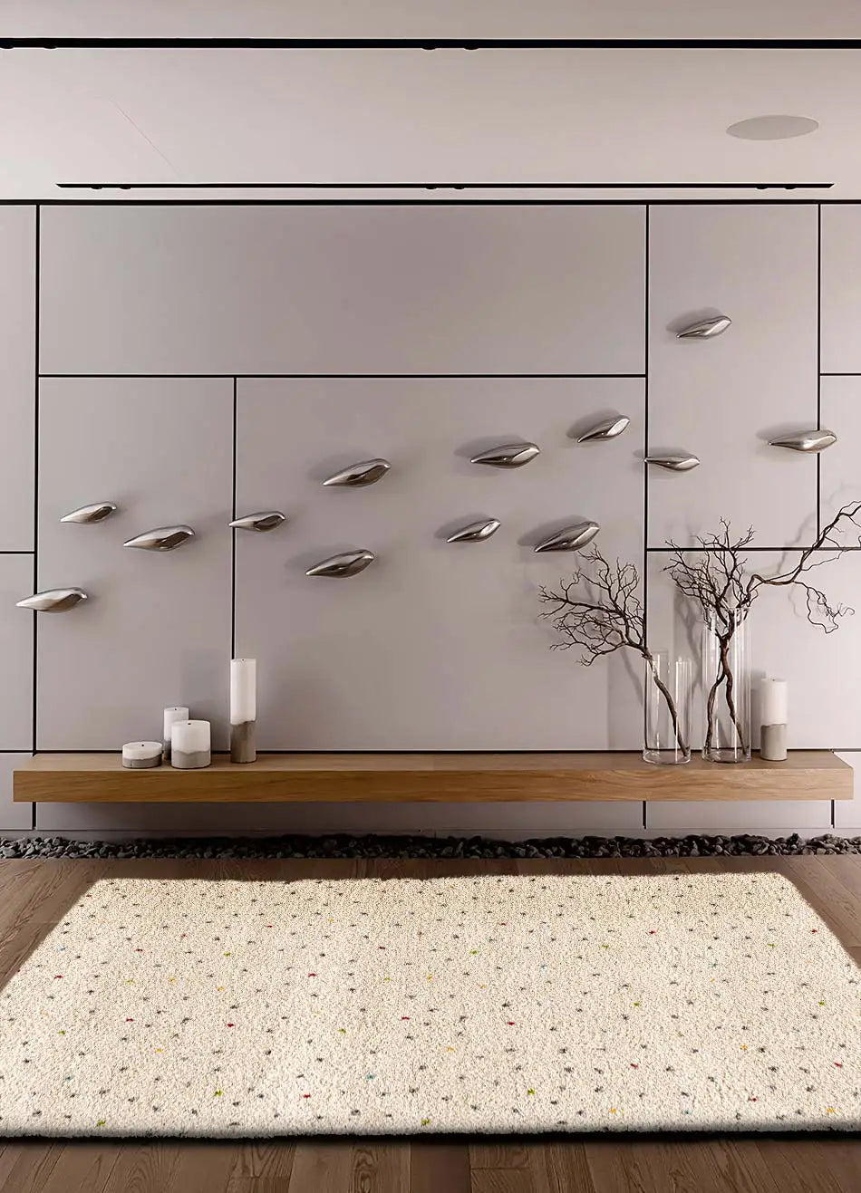 Alfombra shaggy salón crema con puntos multicolor Lush Dottie Atticgo