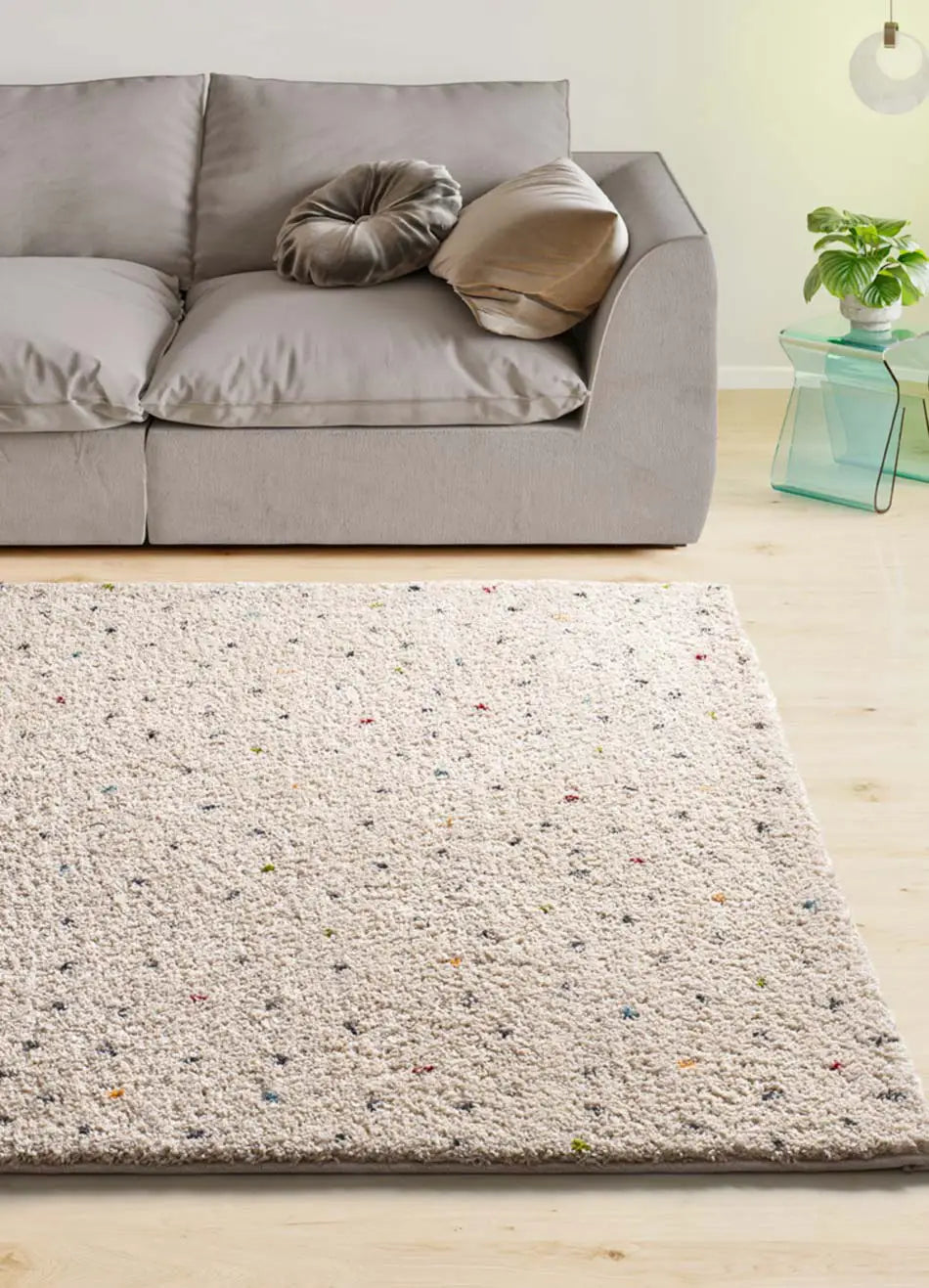 Alfombra shaggy salón crema con puntos multicolor Lush Dottie Atticgo