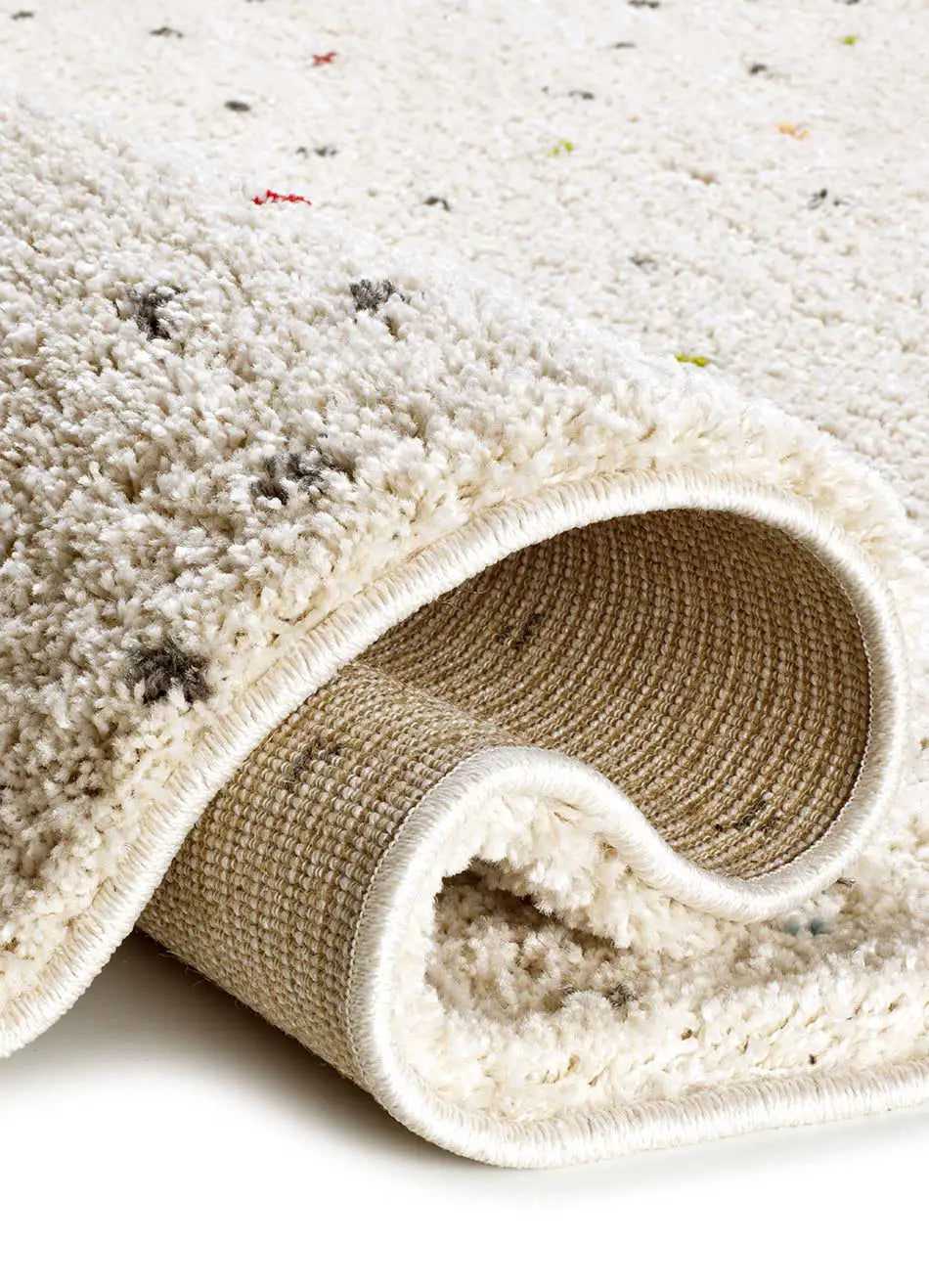 Alfombra shaggy doblada crema con puntos multicolor Lush Dottie Atticgo