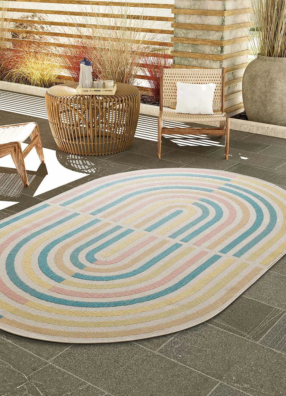 Ovaler Outdoor-Teppich in Pastelltönen Manila 17636 Multi, 160x229 cm – Atticgo