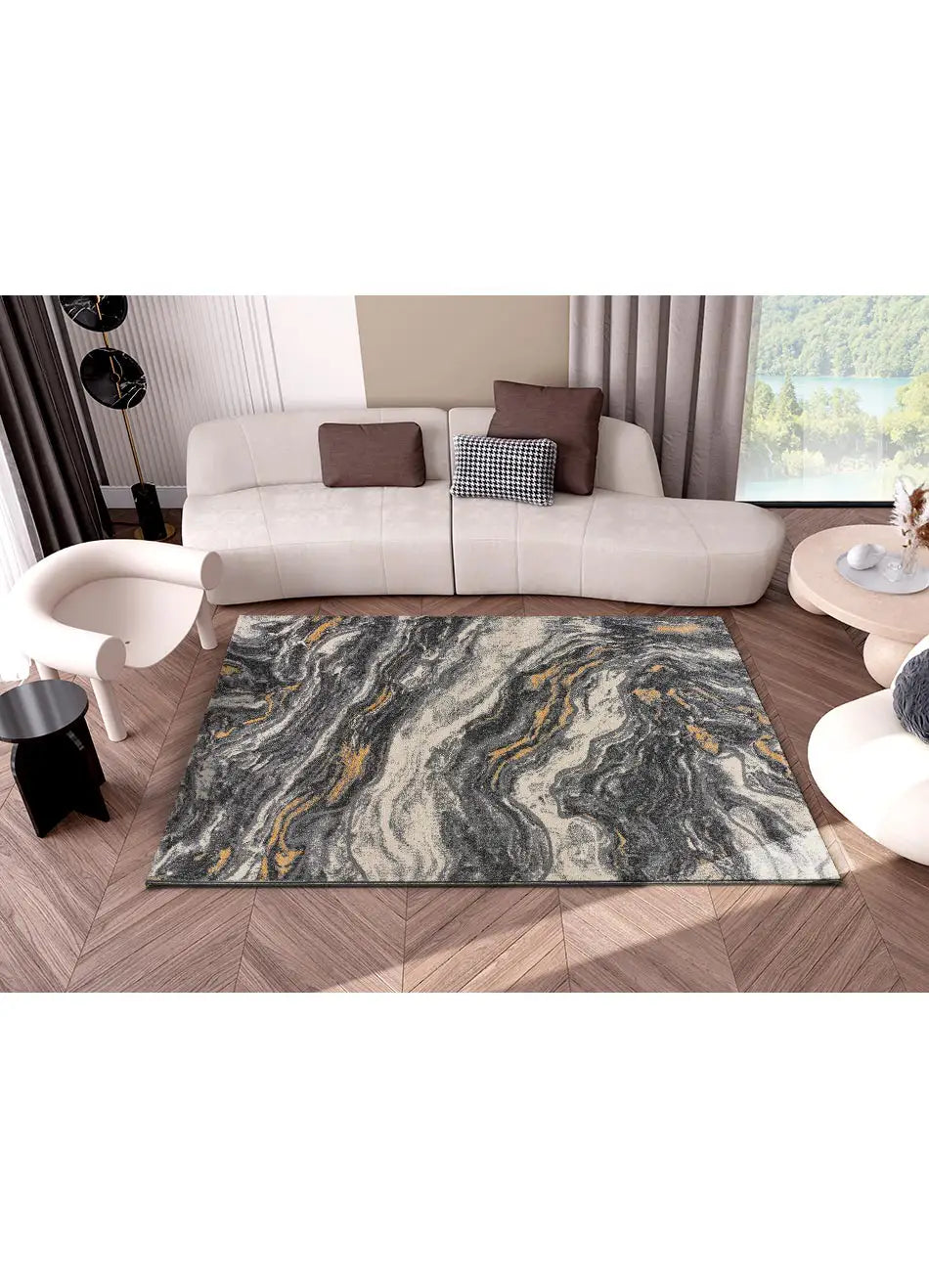 Alfombra ambiente efecto Mármol 12309 Gris Atticgo