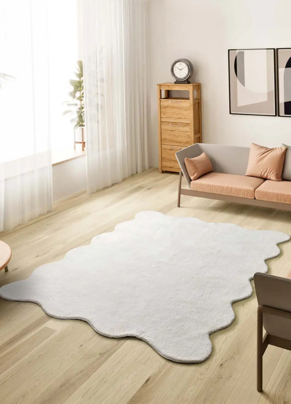 Alfombra lavable salón con borde ondulado blanco Mellow Atticgo