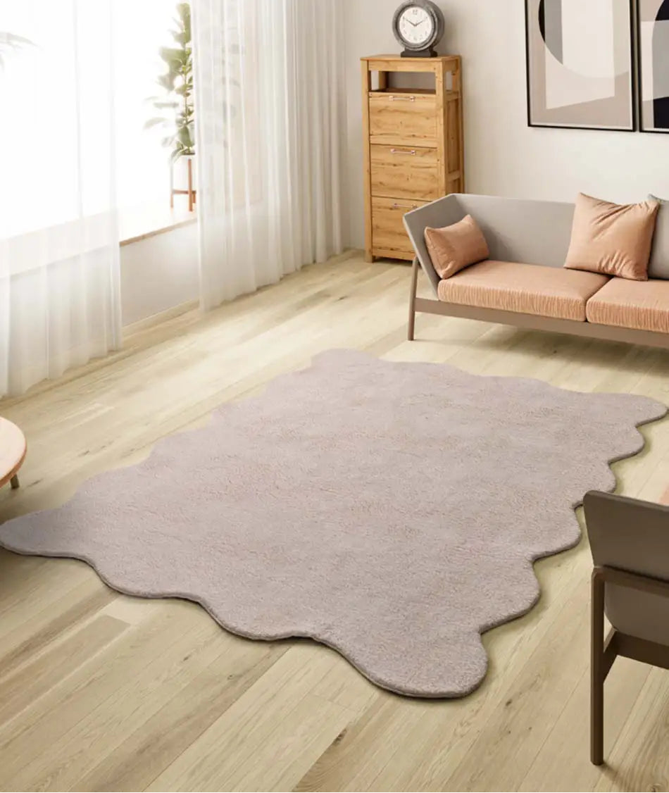 Alfombra lavable de salón con borde ondulado maquillaje Mellow Atticgo