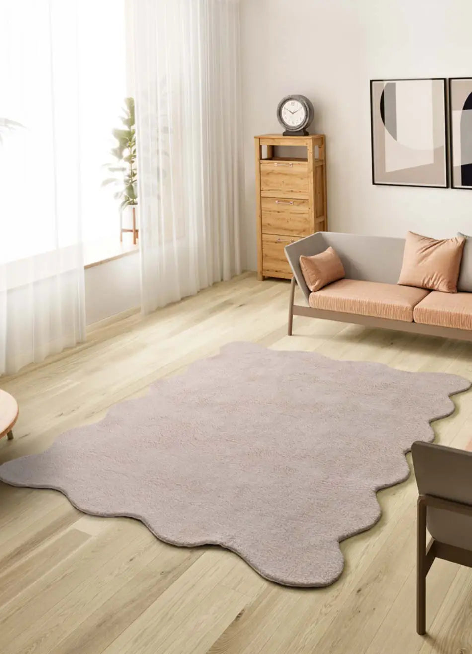 Alfombra lavable de salón con borde ondulado maquillaje Mellow Atticgo