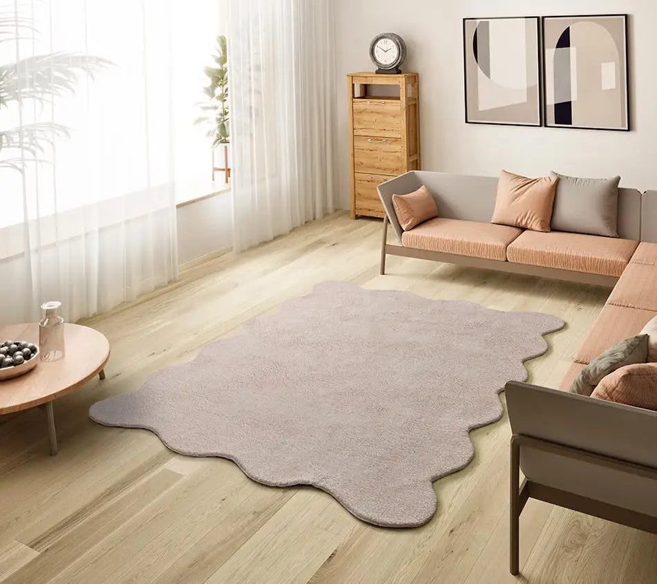 Alfombra lavable para salón con borde ondulado maquillaje Mellow Atticgo