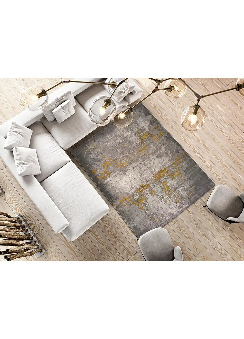 Alfombra ambiente abstracta Mesina 23127 Gris y Mostaza Atticgo