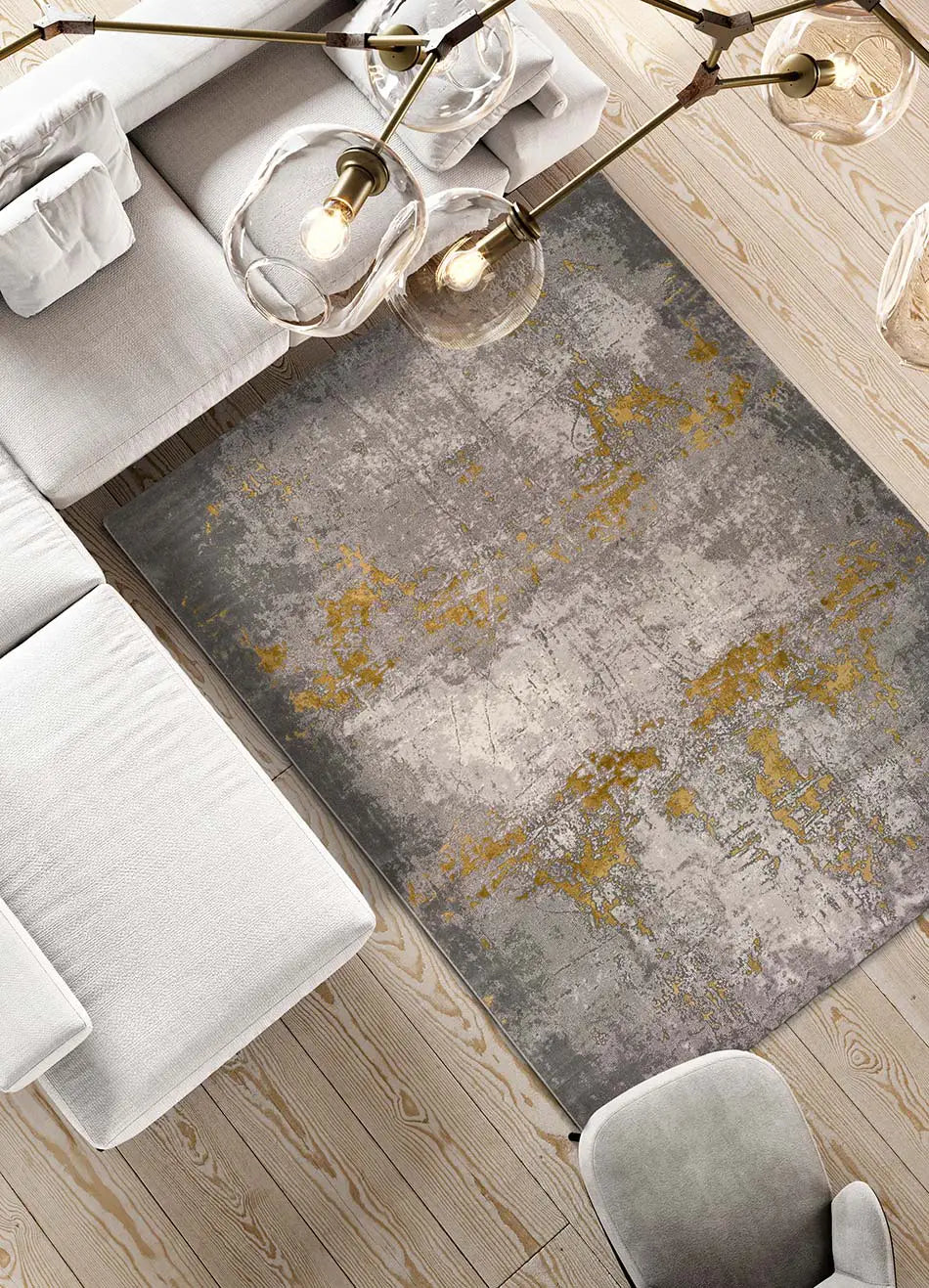 Alfombra salón abstracta Mesina 23127 Gris y Mostaza Atticgo