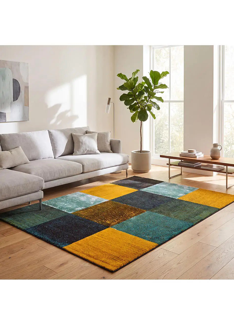 Alfombra geométrica para salón a cuadros multicolor Moar 16187 Atticgo