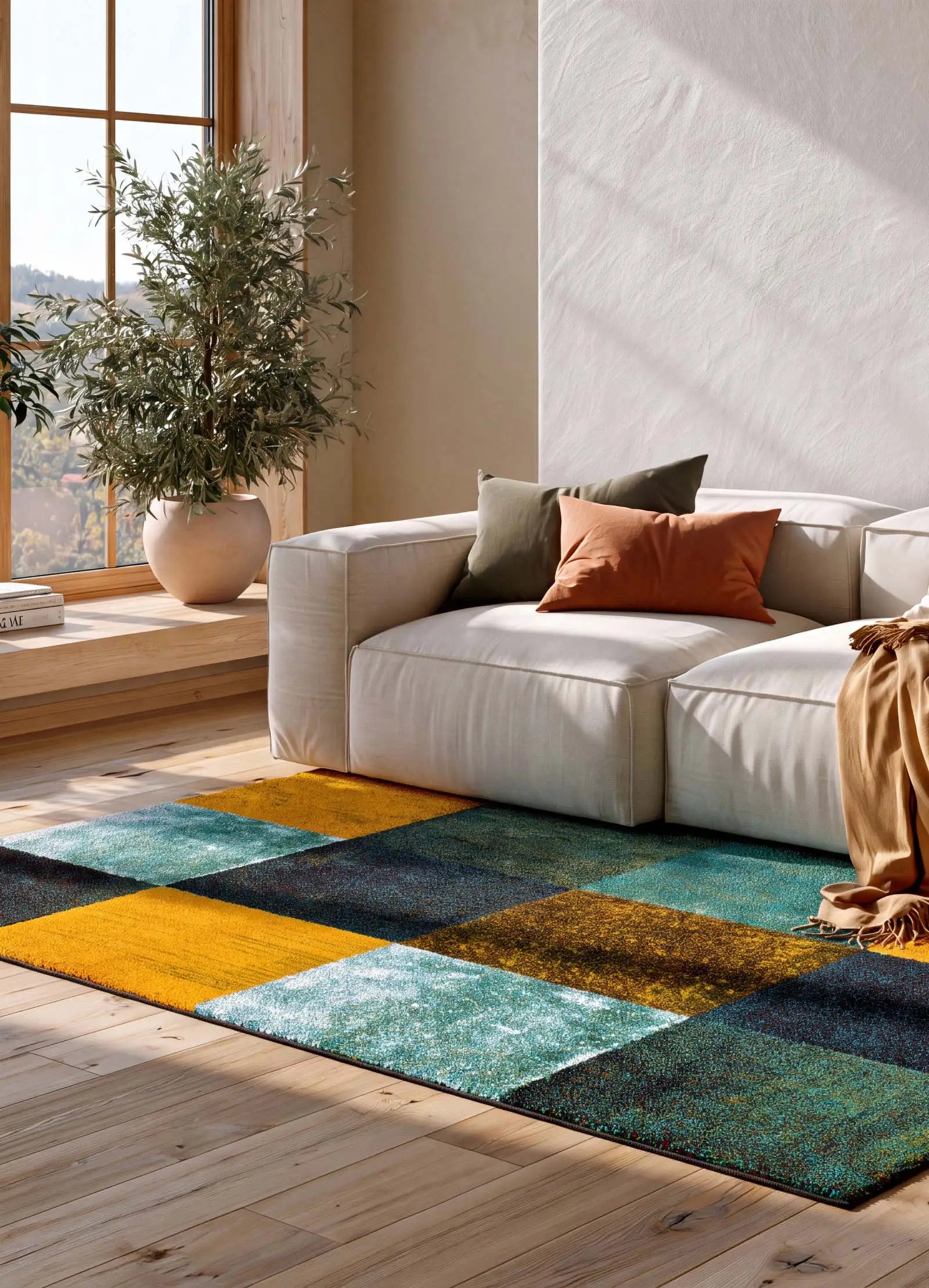 Alfombra geométrica a cuadros multicolor Moar 16187 Atticgo