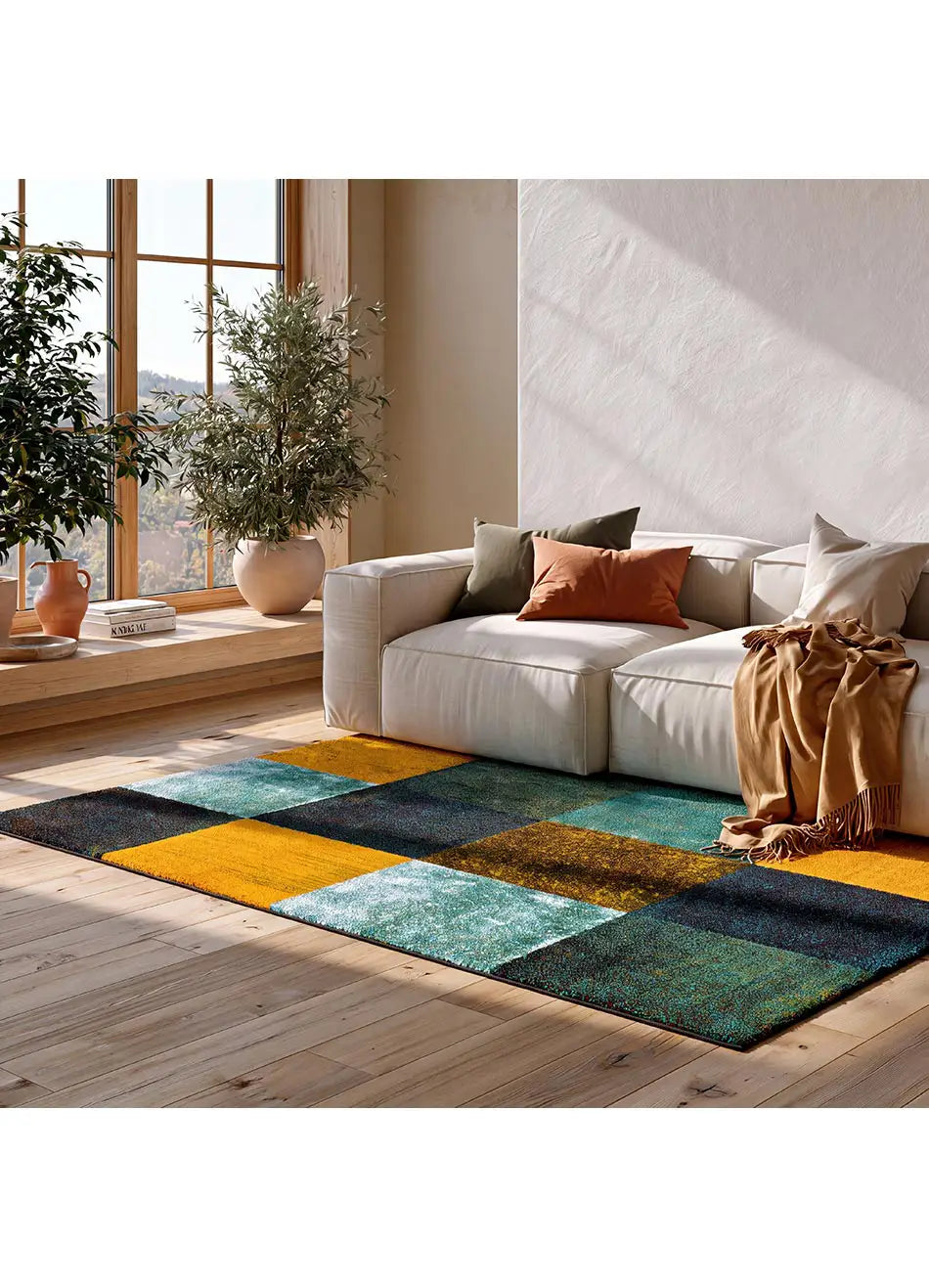 Alfombra geométrica de salón a cuadros multicolor Moar 16187 Atticgo