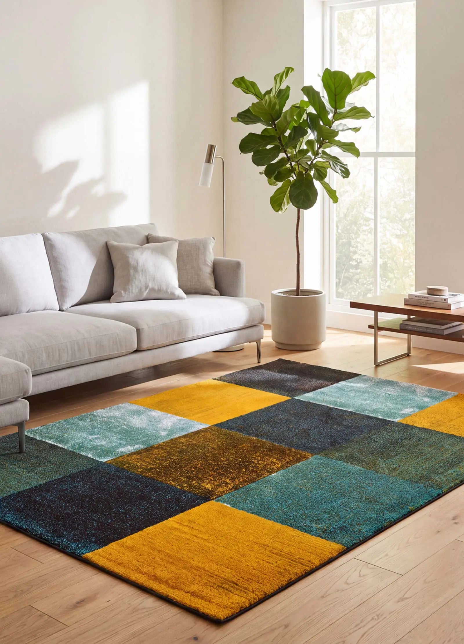 Alfombra geométrica salón a cuadros multicolor Moar 16187 Atticgo