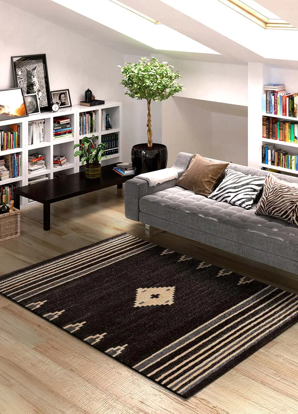 Alfombra inspiración kilim New York 12350 Antracita Ambiente