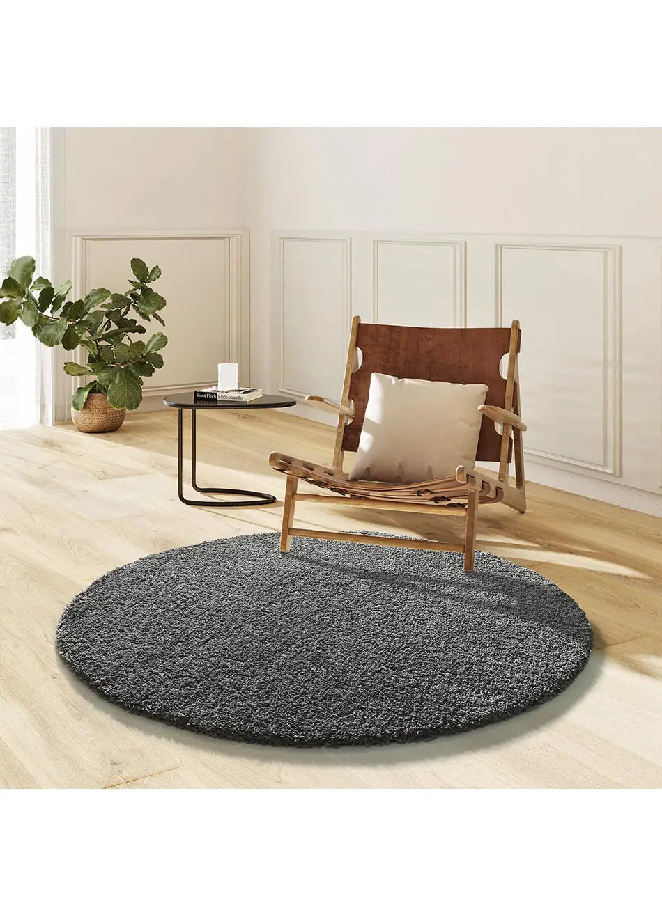 Atticgo Alfombra redonda Shaggy liso Norge 8507 Antracita ambiente salón