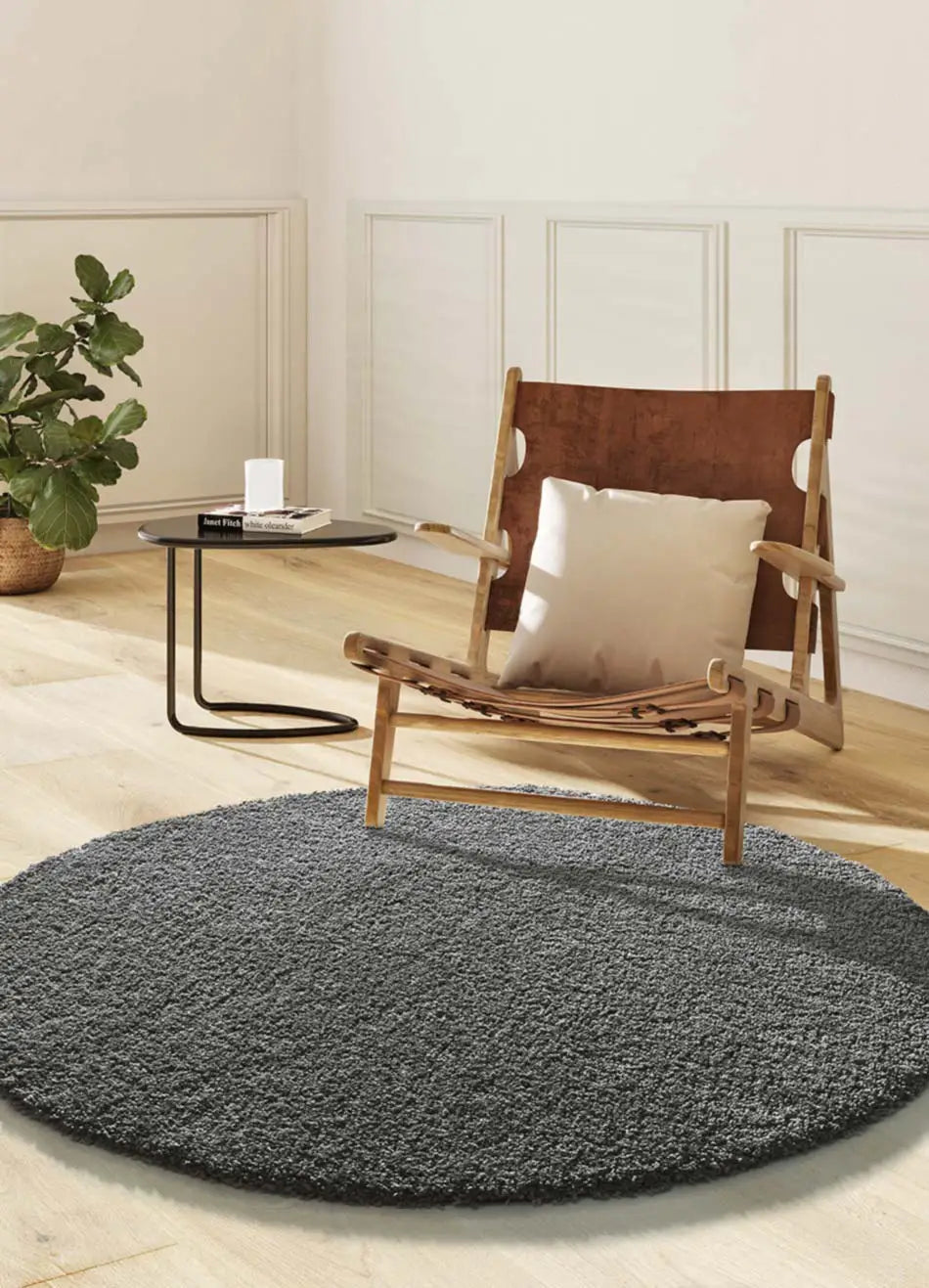 Atticgo Alfombra redonda Shaggy liso Norge 8507 Antracita ambiente