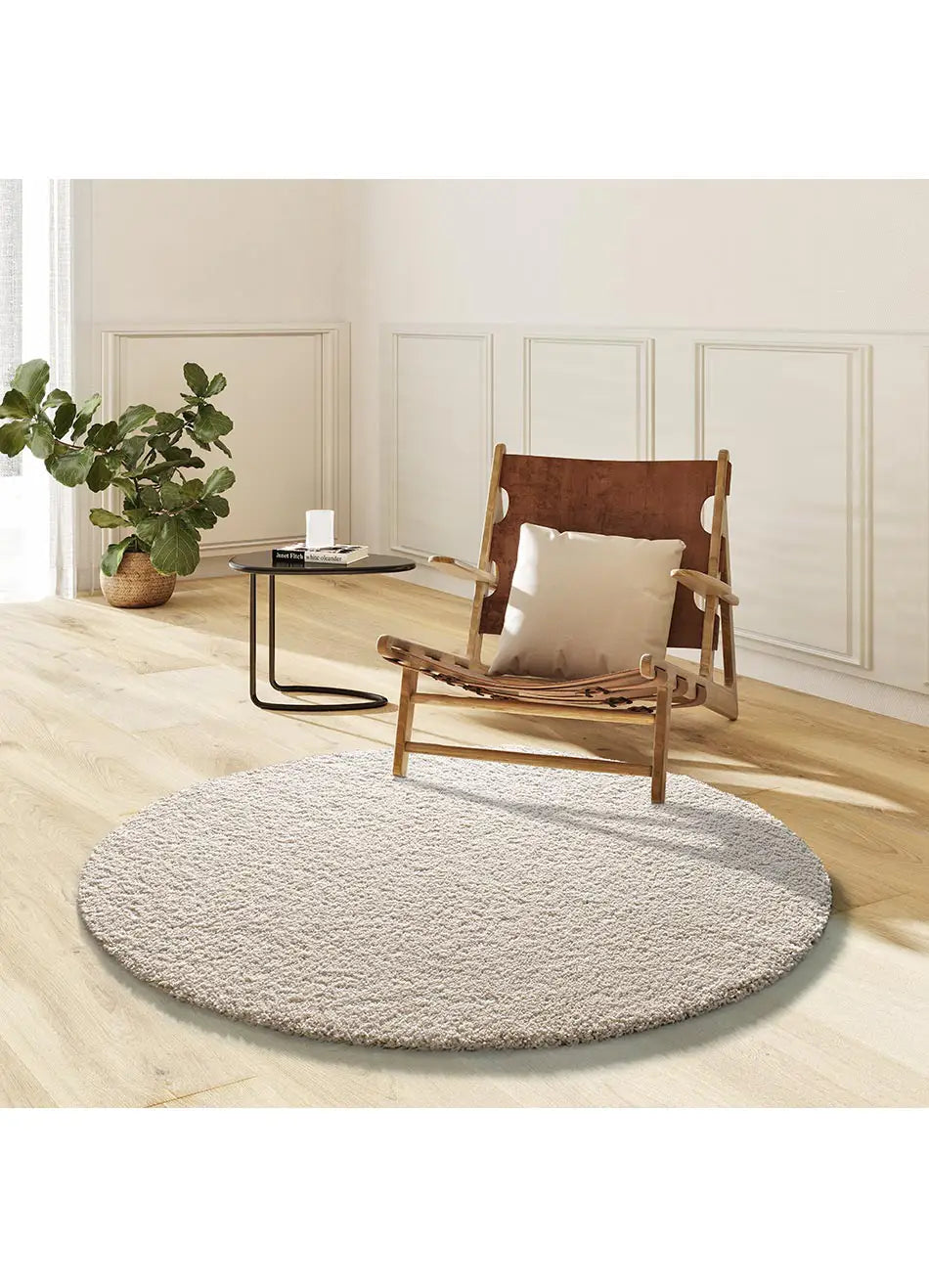 Atticgo Alfombra redonda Shaggy liso Norge 8507 Blanco ambiente salón