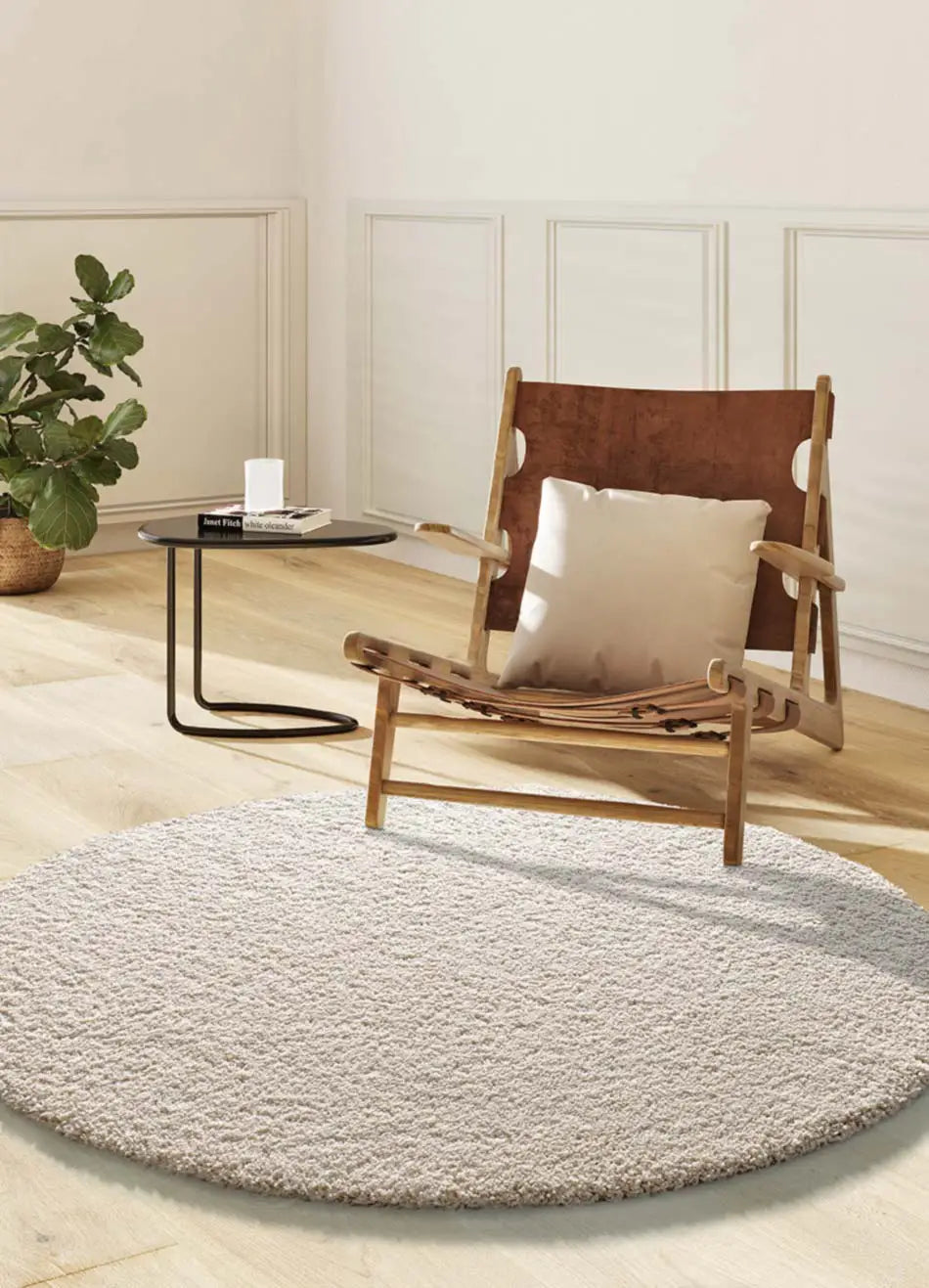 Atticgo Alfombra redonda Shaggy liso Norge 8507 Blanco ambiente